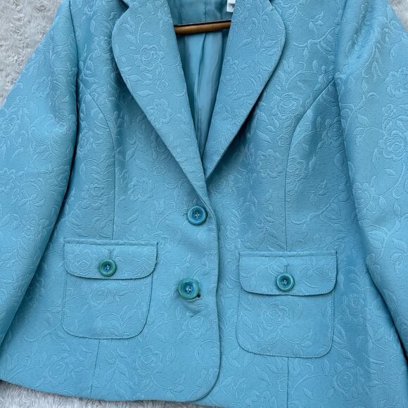 Emma James Petite Button Blazer Blue Floral Embroidered Jacket Size 12 - Picture 2 of 5
